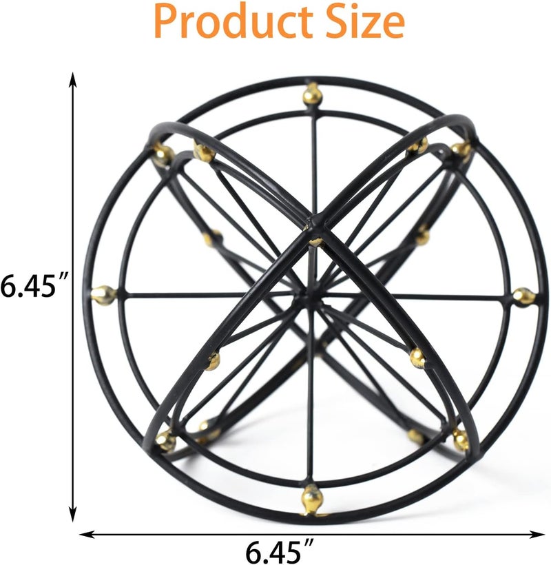 TICKCACY 6.45 Inches Metal Geometric Sphere, 3D Black Metal Decorative Ball, Modern Tabletop Sculpture Orb, Table Top Decor Accents for Home Living Room Study Bedroom - Image 3
